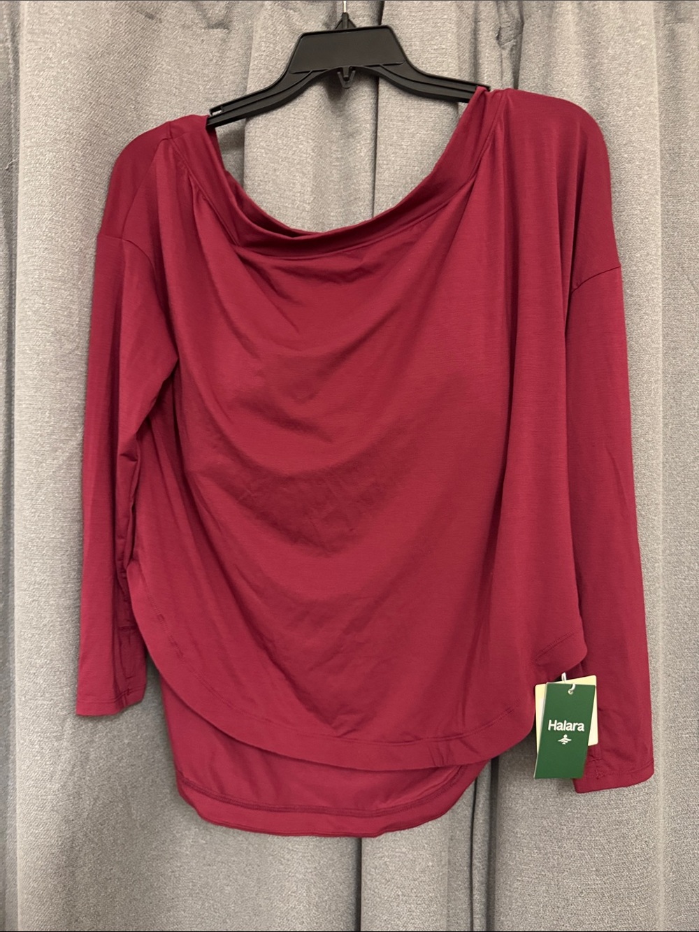 HALARA Draped Long-Sleeve Top in Burgundy